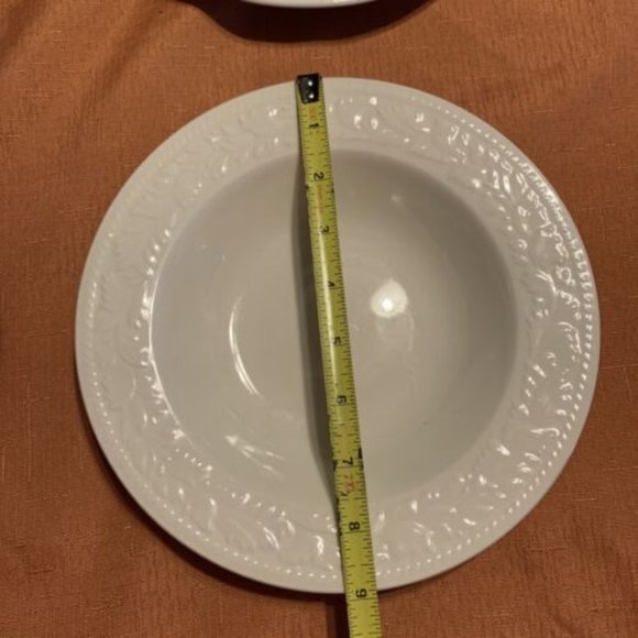 Sango Garland 8.7/8” Wide Rim Soup Bowl Embossed Scrolls & Floral Set of 4 - Picture 7 of 7